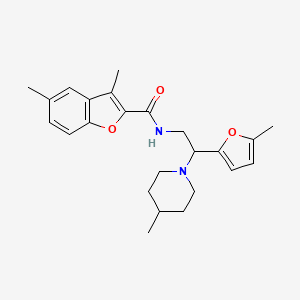 3,5-dimethyl-N-[2-(5-methylfuran-2-yl)-2-(4-methylpiperidin-1-yl)ethyl]-1-benzofuran-2-carboxamide