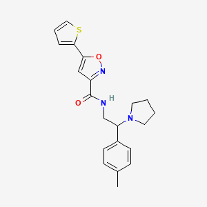 molecular formula C21H23N3O2S B11309650 N-[2-(4-methylphenyl)-2-(pyrrolidin-1-yl)ethyl]-5-(thiophen-2-yl)-1,2-oxazole-3-carboxamide 