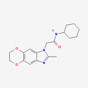 molecular formula C18H23N3O3 B11309838 N-cyclohexyl-2-(2-methyl-6,7-dihydro-1H-[1,4]dioxino[2,3-f]benzimidazol-1-yl)acetamide 