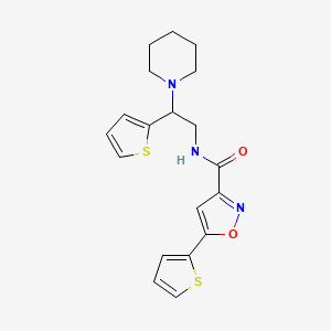 molecular formula C19H21N3O2S2 B11310125 N-[2-(piperidin-1-yl)-2-(thiophen-2-yl)ethyl]-5-(thiophen-2-yl)-1,2-oxazole-3-carboxamide 