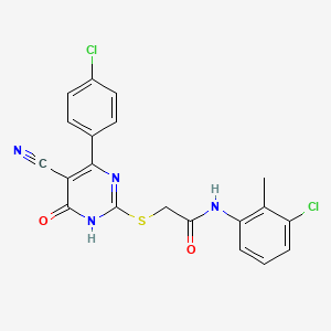 molecular formula C20H14Cl2N4O2S B11310144 N-(3-Chloro-2-methylphenyl)-2-{[4-(4-chlorophenyl)-5-cyano-6-oxo-1,6-dihydropyrimidin-2-YL]sulfanyl}acetamide 