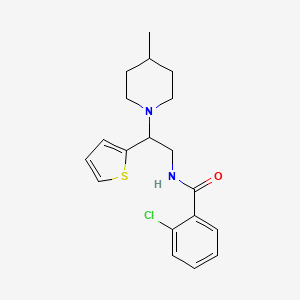 molecular formula C19H23ClN2OS B11310242 2-chloro-N-[2-(4-methylpiperidin-1-yl)-2-(thiophen-2-yl)ethyl]benzamide 