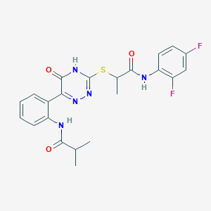 N-{2-[3-({1-[(2,4-difluorophenyl)amino]-1-oxopropan-2-yl}sulfanyl)-5-oxo-4,5-dihydro-1,2,4-triazin-6-yl]phenyl}-2-methylpropanamide