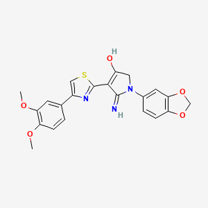 molecular formula C22H19N3O5S B11310463 5-amino-1-(1,3-benzodioxol-5-yl)-4-[4-(3,4-dimethoxyphenyl)-1,3-thiazol-2-yl]-1,2-dihydro-3H-pyrrol-3-one 