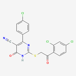 molecular formula C19H10Cl3N3O2S B11310483 4-(4-Chlorophenyl)-2-{[2-(2,4-dichlorophenyl)-2-oxoethyl]sulfanyl}-6-oxo-1,6-dihydropyrimidine-5-carbonitrile 