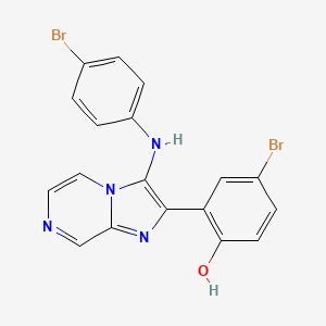 molecular formula C18H12Br2N4O B11310651 4-Bromo-2-{3-[(4-bromophenyl)amino]imidazo[1,2-a]pyrazin-2-yl}phenol 