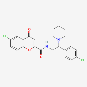 molecular formula C23H22Cl2N2O3 B11310657 6-chloro-N-[2-(4-chlorophenyl)-2-(piperidin-1-yl)ethyl]-4-oxo-4H-chromene-2-carboxamide 