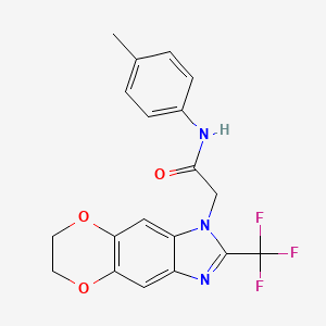 molecular formula C19H16F3N3O3 B11310664 N-(4-methylphenyl)-2-[2-(trifluoromethyl)-6,7-dihydro-1H-[1,4]dioxino[2,3-f]benzimidazol-1-yl]acetamide 