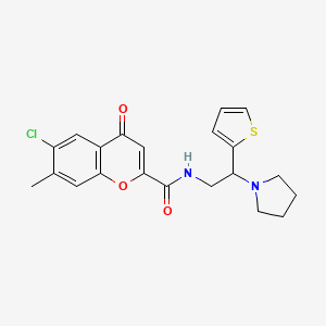 molecular formula C21H21ClN2O3S B11310914 6-chloro-7-methyl-4-oxo-N-[2-(pyrrolidin-1-yl)-2-(thiophen-2-yl)ethyl]-4H-chromene-2-carboxamide 