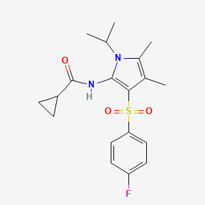 molecular formula C19H23FN2O3S B11311174 N-{3-[(4-fluorophenyl)sulfonyl]-4,5-dimethyl-1-(propan-2-yl)-1H-pyrrol-2-yl}cyclopropanecarboxamide 