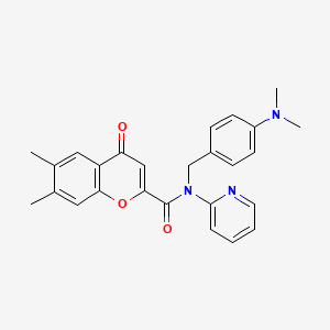 molecular formula C26H25N3O3 B11311503 N-[4-(dimethylamino)benzyl]-6,7-dimethyl-4-oxo-N-(pyridin-2-yl)-4H-chromene-2-carboxamide 