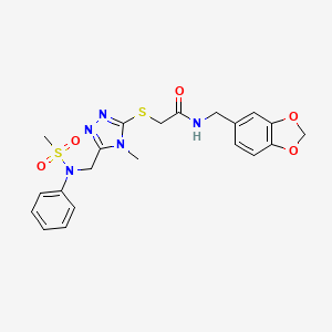 molecular formula C21H23N5O5S2 B11311559 N-(1,3-benzodioxol-5-ylmethyl)-2-[(4-methyl-5-{[(methylsulfonyl)(phenyl)amino]methyl}-4H-1,2,4-triazol-3-yl)sulfanyl]acetamide 