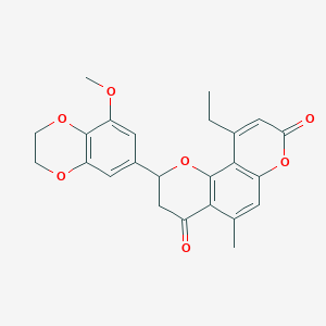 molecular formula C24H22O7 B11311662 10-ethyl-2-(8-methoxy-2,3-dihydro-1,4-benzodioxin-6-yl)-5-methyl-2,3-dihydro-4H,8H-pyrano[2,3-f]chromene-4,8-dione 