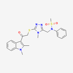 N-[(5-{[2-(1,2-dimethyl-1H-indol-3-yl)-2-oxoethyl]sulfanyl}-4-methyl-4H-1,2,4-triazol-3-yl)methyl]-N-phenylmethanesulfonamide