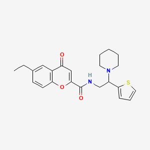 molecular formula C23H26N2O3S B11312035 6-ethyl-4-oxo-N-[2-(piperidin-1-yl)-2-(thiophen-2-yl)ethyl]-4H-chromene-2-carboxamide 