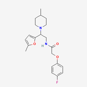 molecular formula C21H27FN2O3 B11312146 2-(4-fluorophenoxy)-N-[2-(5-methylfuran-2-yl)-2-(4-methylpiperidin-1-yl)ethyl]acetamide 