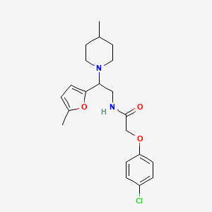 molecular formula C21H27ClN2O3 B11312237 2-(4-chlorophenoxy)-N-[2-(5-methylfuran-2-yl)-2-(4-methylpiperidin-1-yl)ethyl]acetamide 