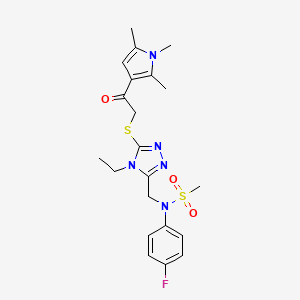 N-[(4-ethyl-5-{[2-oxo-2-(1,2,5-trimethyl-1H-pyrrol-3-yl)ethyl]sulfanyl}-4H-1,2,4-triazol-3-yl)methyl]-N-(4-fluorophenyl)methanesulfonamide