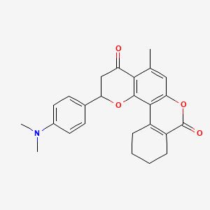 molecular formula C25H25NO4 B11312455 2-[4-(dimethylamino)phenyl]-5-methyl-2,3,9,10,11,12-hexahydro-4H,8H-benzo[c]pyrano[2,3-f]chromene-4,8-dione 