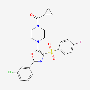 molecular formula C23H21ClFN3O4S B11312513 (4-{2-(3-Chlorophenyl)-4-[(4-fluorophenyl)sulfonyl]-1,3-oxazol-5-yl}piperazin-1-yl)(cyclopropyl)methanone 