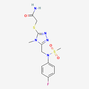 molecular formula C13H16FN5O3S2 B11312524 2-[(5-{[(4-fluorophenyl)(methylsulfonyl)amino]methyl}-4-methyl-4H-1,2,4-triazol-3-yl)sulfanyl]acetamide 