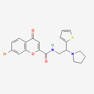 molecular formula C20H19BrN2O3S B11312567 7-bromo-4-oxo-N-[2-(pyrrolidin-1-yl)-2-(thiophen-2-yl)ethyl]-4H-chromene-2-carboxamide 