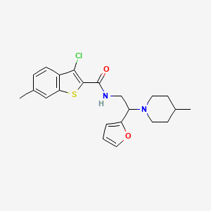 molecular formula C22H25ClN2O2S B11312730 3-chloro-N-[2-(furan-2-yl)-2-(4-methylpiperidin-1-yl)ethyl]-6-methyl-1-benzothiophene-2-carboxamide 