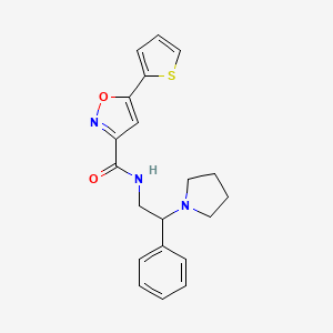 molecular formula C20H21N3O2S B11312851 N-[2-phenyl-2-(pyrrolidin-1-yl)ethyl]-5-(thiophen-2-yl)-1,2-oxazole-3-carboxamide 