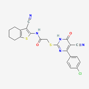 molecular formula C22H16ClN5O2S2 B11312909 2-{[4-(4-Chlorophenyl)-5-cyano-6-oxo-1,6-dihydropyrimidin-2-YL]sulfanyl}-N-(3-cyano-4,5,6,7-tetrahydro-1-benzothiophen-2-YL)acetamide 