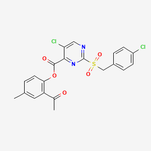 molecular formula C21H16Cl2N2O5S B11313085 2-Acetyl-4-methylphenyl 5-chloro-2-[(4-chlorobenzyl)sulfonyl]pyrimidine-4-carboxylate 