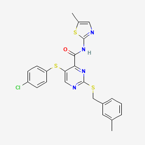 5-[(4-chlorophenyl)sulfanyl]-2-[(3-methylbenzyl)sulfanyl]-N-(5-methyl-1,3-thiazol-2-yl)pyrimidine-4-carboxamide