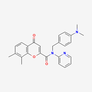 molecular formula C26H25N3O3 B11313172 N-[4-(dimethylamino)benzyl]-7,8-dimethyl-4-oxo-N-(pyridin-2-yl)-4H-chromene-2-carboxamide 