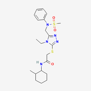 molecular formula C21H31N5O3S2 B11313218 2-[(4-ethyl-5-{[(methylsulfonyl)(phenyl)amino]methyl}-4H-1,2,4-triazol-3-yl)sulfanyl]-N-(2-methylcyclohexyl)acetamide 