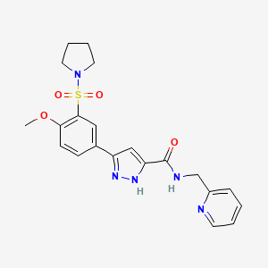 molecular formula C21H23N5O4S B11313232 5-[4-methoxy-3-(pyrrolidin-1-ylsulfonyl)phenyl]-N-(pyridin-2-ylmethyl)-1H-pyrazole-3-carboxamide 