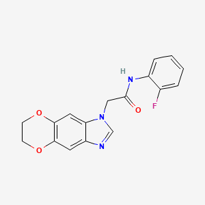 molecular formula C17H14FN3O3 B11313262 2-(6,7-dihydro-1H-[1,4]dioxino[2,3-f]benzimidazol-1-yl)-N-(2-fluorophenyl)acetamide 