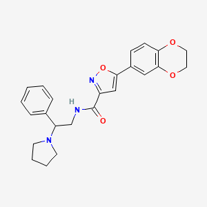 molecular formula C24H25N3O4 B11313481 5-(2,3-dihydro-1,4-benzodioxin-6-yl)-N-[2-phenyl-2-(pyrrolidin-1-yl)ethyl]-1,2-oxazole-3-carboxamide 