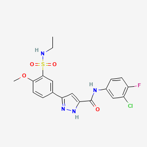 molecular formula C19H18ClFN4O4S B11313484 N-(3-Chloro-4-fluorophenyl)-5-[3-(ethylsulfamoyl)-4-methoxyphenyl]-1H-pyrazole-3-carboxamide 