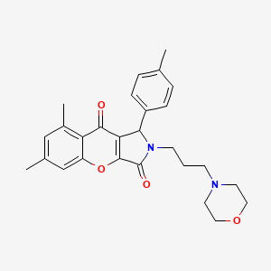 molecular formula C27H30N2O4 B11313509 6,8-Dimethyl-1-(4-methylphenyl)-2-[3-(morpholin-4-yl)propyl]-1,2-dihydrochromeno[2,3-c]pyrrole-3,9-dione 