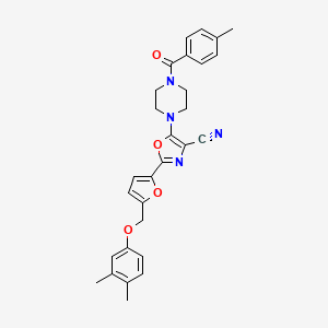 2-{5-[(3,4-Dimethylphenoxy)methyl]furan-2-yl}-5-{4-[(4-methylphenyl)carbonyl]piperazin-1-yl}-1,3-oxazole-4-carbonitrile