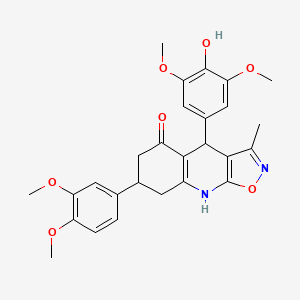 molecular formula C27H28N2O7 B11313733 7-(3,4-Dimethoxyphenyl)-4-(4-hydroxy-3,5-dimethoxyphenyl)-3-methyl-4,6,7,8-tetrahydro[1,2]oxazolo[5,4-b]quinolin-5-ol 