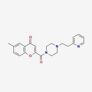 molecular formula C22H23N3O3 B11313765 6-methyl-2-({4-[2-(pyridin-2-yl)ethyl]piperazin-1-yl}carbonyl)-4H-chromen-4-one 