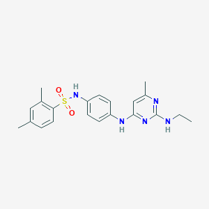 molecular formula C21H25N5O2S B11313928 N-(4-((2-(ethylamino)-6-methylpyrimidin-4-yl)amino)phenyl)-2,4-dimethylbenzenesulfonamide 