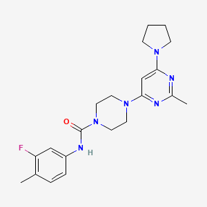 molecular formula C21H27FN6O B11313974 N-(3-Fluoro-4-methylphenyl)-4-[2-methyl-6-(pyrrolidin-1-YL)pyrimidin-4-YL]piperazine-1-carboxamide 