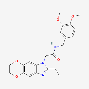 molecular formula C22H25N3O5 B11314062 N-(3,4-dimethoxybenzyl)-2-(2-ethyl-6,7-dihydro-1H-[1,4]dioxino[2,3-f]benzimidazol-1-yl)acetamide 