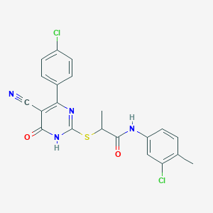 molecular formula C21H16Cl2N4O2S B11314138 N-(3-Chloro-4-methylphenyl)-2-{[4-(4-chlorophenyl)-5-cyano-6-oxo-1,6-dihydropyrimidin-2-YL]sulfanyl}propanamide 