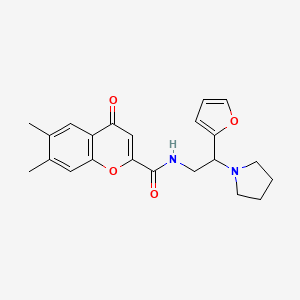 molecular formula C22H24N2O4 B11314146 N-[2-(furan-2-yl)-2-(pyrrolidin-1-yl)ethyl]-6,7-dimethyl-4-oxo-4H-chromene-2-carboxamide 