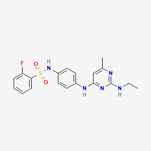 molecular formula C19H20FN5O2S B11314239 N-(4-((2-(ethylamino)-6-methylpyrimidin-4-yl)amino)phenyl)-2-fluorobenzenesulfonamide 