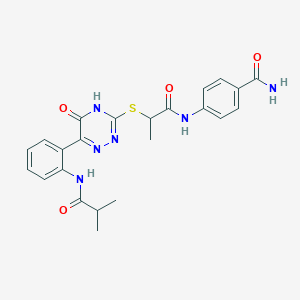 4-({2-[(6-{2-[(2-Methylpropanoyl)amino]phenyl}-5-oxo-4,5-dihydro-1,2,4-triazin-3-yl)sulfanyl]propanoyl}amino)benzamide