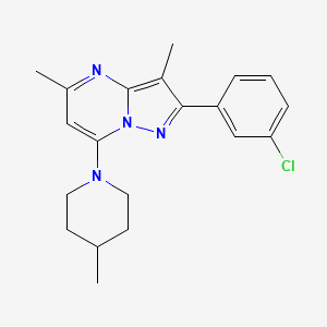 molecular formula C20H23ClN4 B11314412 2-(3-Chlorophenyl)-3,5-dimethyl-7-(4-methylpiperidin-1-yl)pyrazolo[1,5-a]pyrimidine 