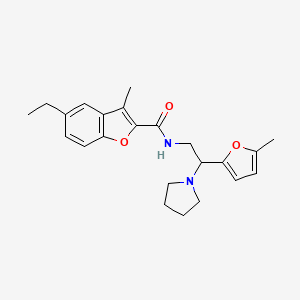 molecular formula C23H28N2O3 B11314531 5-ethyl-3-methyl-N-[2-(5-methylfuran-2-yl)-2-(pyrrolidin-1-yl)ethyl]-1-benzofuran-2-carboxamide 